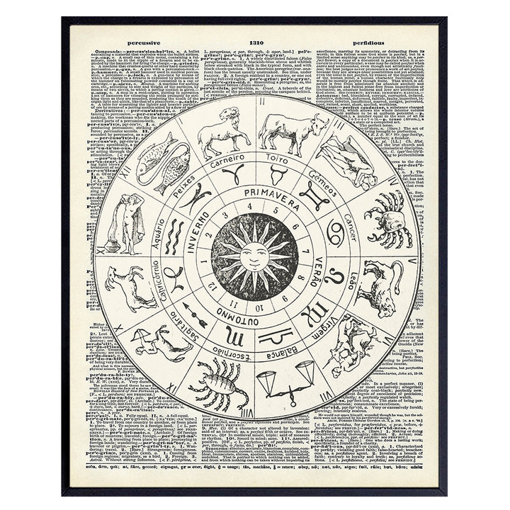 Zodiac Upcycled Dictionary Wall Art Print - Vintage 8x10 Unframed Photo - Great Gift for Steampunk and Astrology Lovers - Chic Home Decor