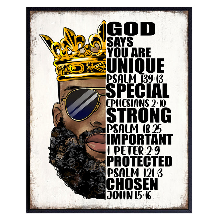 Bible Verse Gifts for Black Men - Christian Art - Psalms Inspirational Wall Decor - masculine Motivational Wall Art for Men's Bedroom, Man cave, Apartment - Religious Wall Decor for African Americans