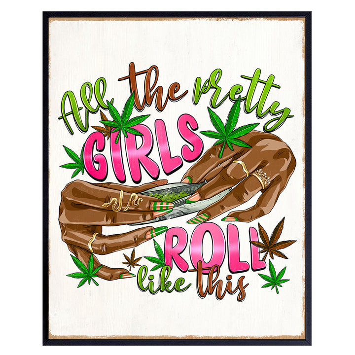 Smoking Marijuana Wall Decor for Women - Trippy Poster Stoner Room Decor, Weed Decorations for Women, Black Girl Smoking Weed, Groovy Pothead, African American - Cannabis Hippie Psychedelic Wall Art