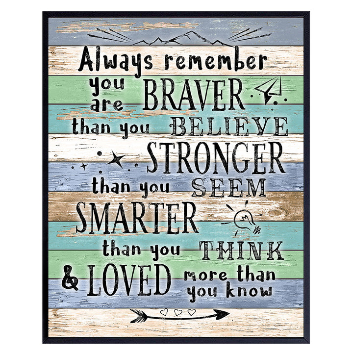 Always Remember You Are Braver - A.A. Milne Quotes Wall Art - Inspiring Positive Quotes Wall Decor - Inspirational Poster - Uplifting Encouragement Gift for Women - Kids Room Bedroom 8x10