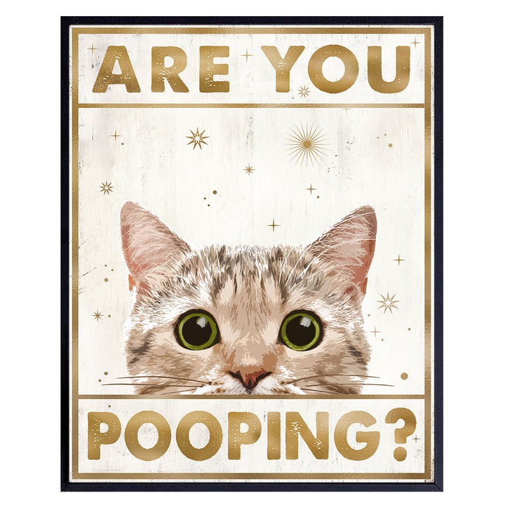 Cute Cat Bathroom Wall Art - Bathroom Wall Decor - Bathroom Decor Pictures for Women Men Kids - Modern Bathroom Accessories - Restroom Sign - Powder room decoration - Cat Lovers Funny Bathroom Decor