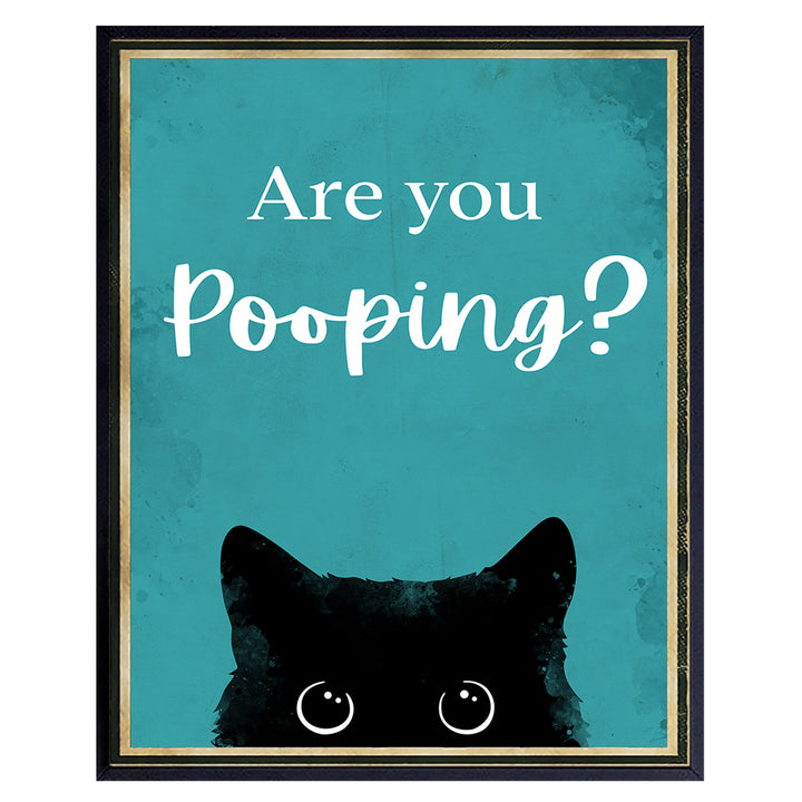 Funny Cat Bathroom Decor - Cat Lovers Bathroom Wall Art - Bath Wall Decor - Blue Bathroom Decor for Men Women - Cat Gifts - Small Bathroom Decor - Restroom Sign Powder room Picture 8x10 UNFRAMED