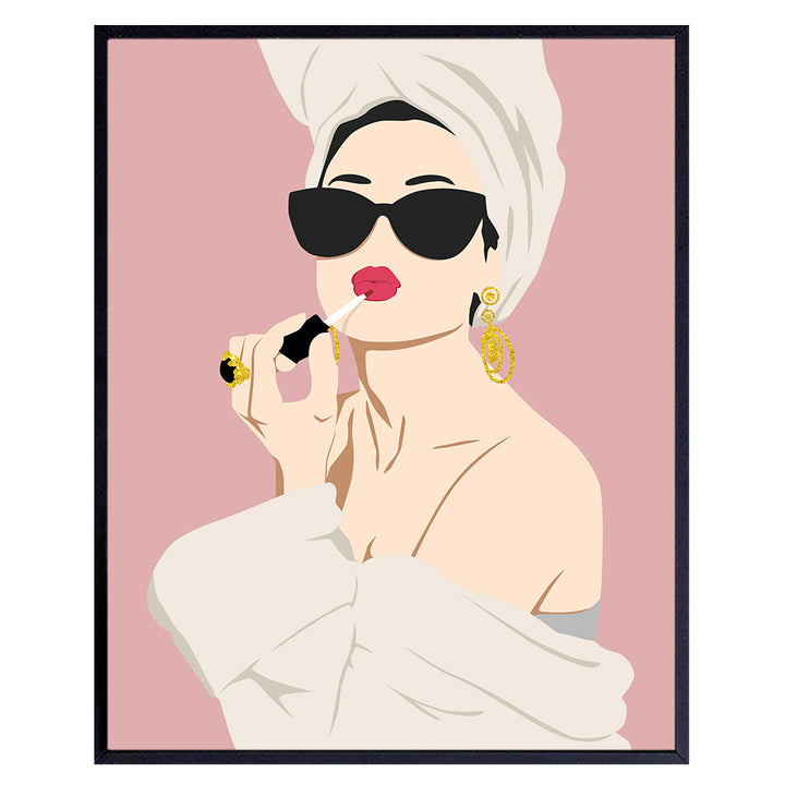 Audrey Hepburn Wall Art - Kate Moss - Bathroom Decor for Women - Glam Bathroom Decor - Audrey Hepburn Poster - Bathroom Decor for Teen Girls - Pink Bathroom Accessories - Bath Wall Decor