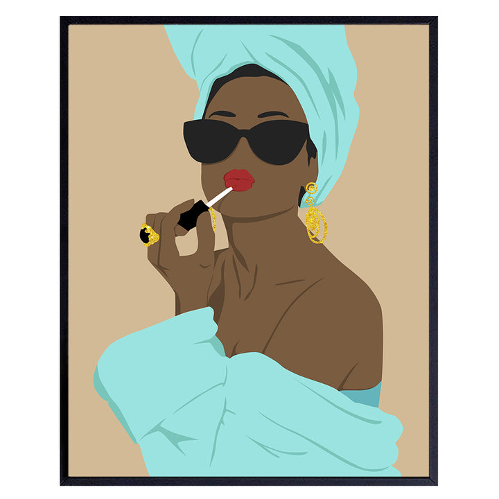 Black Woman Wall Art - African American Women - Black Women Poster - Light Blue Bathroom Decor - Glam Bathroom Decor - Bathroom Accessories - Bath Decor