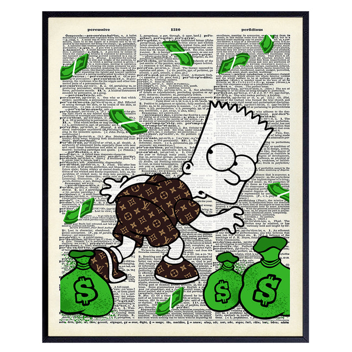 Graffiti Wall Art of Louis Vuitton - Bart Simpson Poster - Banksy Wall Art Set - LV Wall Decor - Money Decorations Wall Decor - Urban Wall Decor - Funny Street Art Mural for Alec Monopoly Fans