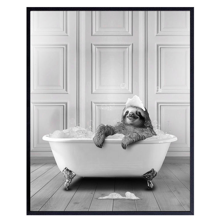 Kids Art Bathroom Decor - funny Wall Decor Bathroom Pictures for Boys, Girls, Teens - Cute Sloth Wall Art Bathroom Accessories - Black and White Wall Decor for Modern Bathroom, Powder room, Restroom