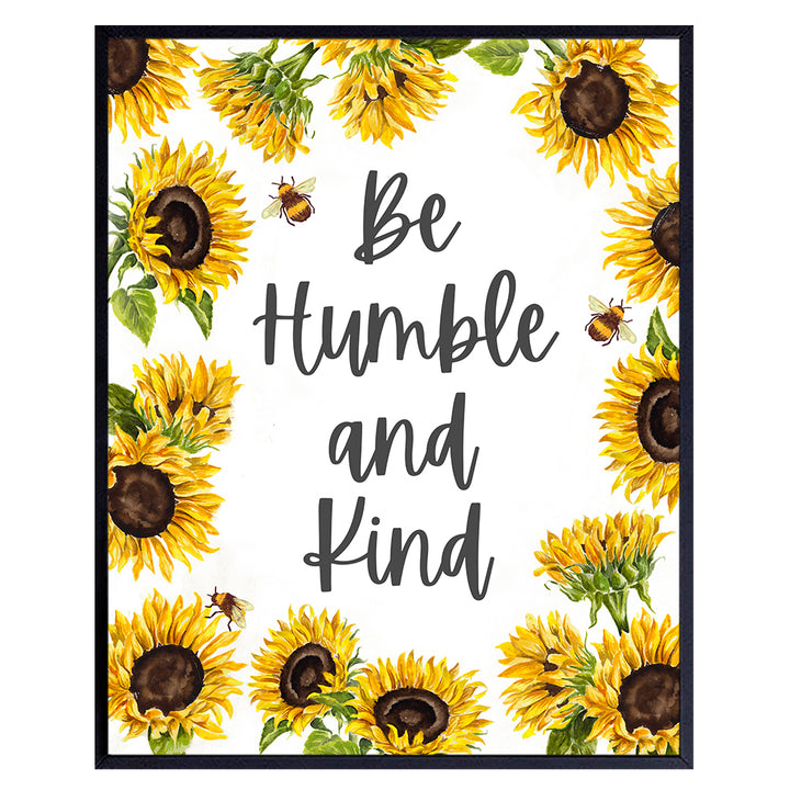 Be Humble and Kind Wall Decor - Sunflower Wall Decor - Bee Wall Decor - Be Humble and Kind Sign - Sunflower Wall Art - Bee Wall Art - Sunflower Bathroom, Kitchen, Living Room Decorations - Boho Decor