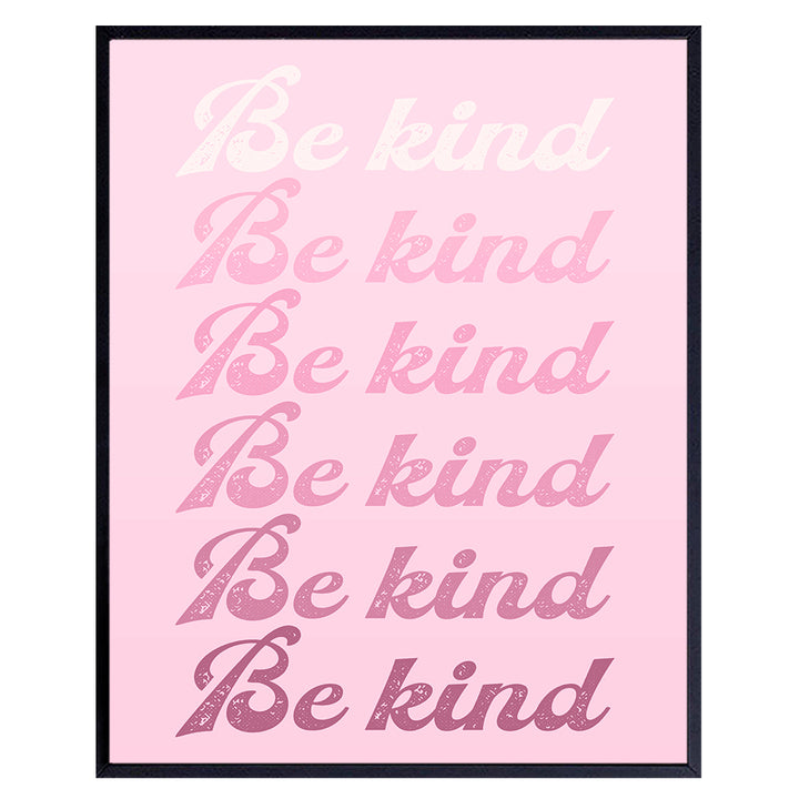 Kindness Preppy Wall Art & Decor - Be Kind Sign - Aesthetic Indie Poster - Classroom Family Wall Art - Contemporary art Inspiration Home Decor - Pink Living room Bedroom Decor- Yellowbird Art & Design