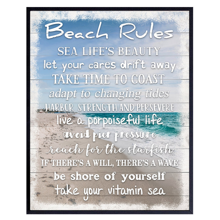 Inspirational Quotes Beach Wall Art & Decor - Inspiration Motivation Nautical Coastal Rustic Vintage Shabby chic decoration - Ocean Sea Summer Lake house Seashore Hawaii Themed Poster UNFRAMED 8x10