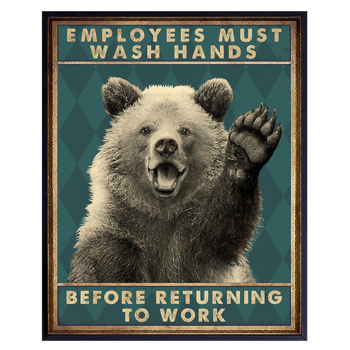 Employees Must Wash Hands Sign - Wash Your Hands - Bathroom Wall Art - Restroom Sign - Bath Wall Decor - Cafe Wall Decor - Restaurant Decorations - Funny Bathroom Decor - Bear Wall Art Poster 8x10