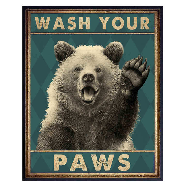 Wash Your Hands Kids Bathroom Wall Art & Decor - Boys Bathroom Wall Decor - Restroom Sign - Bath Wall Decor - Funny Bathroom Decor - Bear Wall Decor Poster - Powder room Decor - 8x10 UNFRAMED