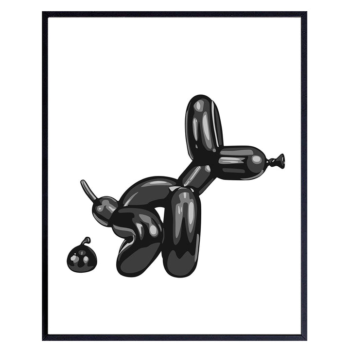 Black Bathroom Wall Decor - Bathroom Decor for Men - funny Bathroom Signs - Modern Bathroom Balloon Dog Pop art - Retro style Wall Decor - Funky Trendy Minimalist Dorm Decor - Black and White Wall Art