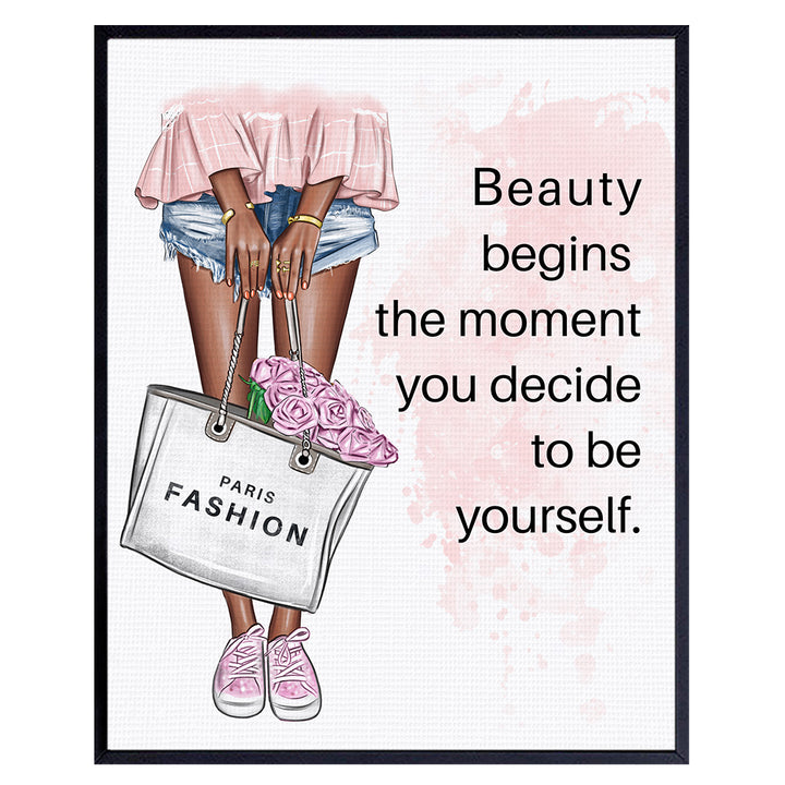 Positive Quotes Wall Decor for Black African American Women - Inspirational Motivational Quote Wall Art - Luxury Glam Fashion Wall Decor - Wall Art For Designer Handbags Fan, Couture Fashionista