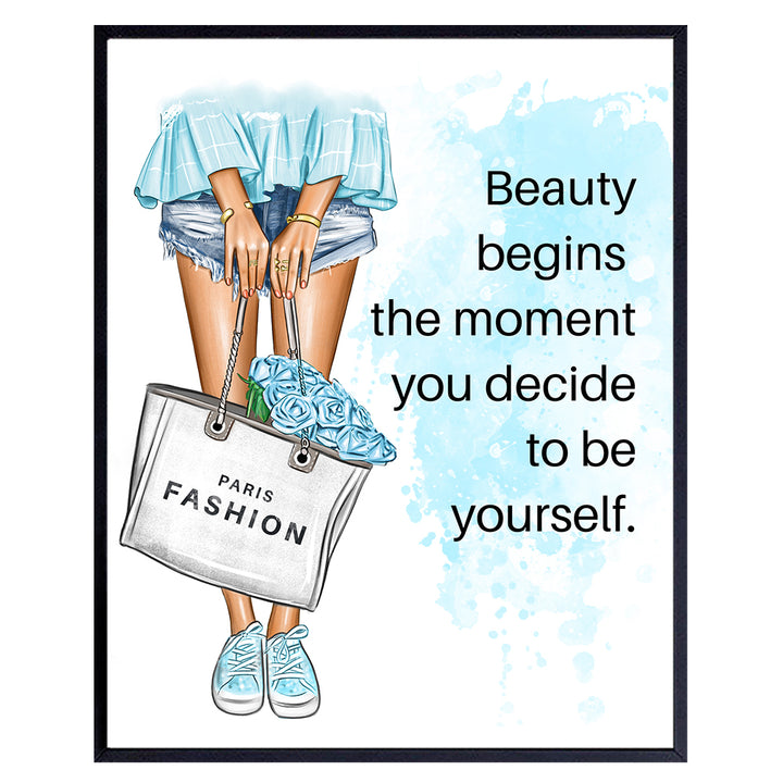 Fashion designer Inspiration Saying Wall Art - Positive Quotes Wall Decor for Women - Glamour Wall Decor - Blue Decor - Motivational poster - Luxury Designer Gift for Teens Bedroom, Girl Room