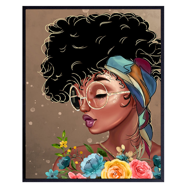 Black Women Wall Art & Decor - African American Girl Picture - Black Woman Poster Print - Bedroom, Living Room, Home Office, Bathroom - Cute Boho Inspirational Positive Motivational Best Friend Gifts