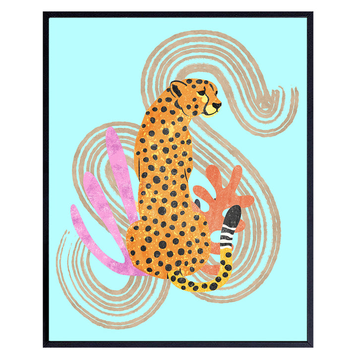 Cheetah Print Wall Art & Decor - Aesthetics Room Decor - Blue Indie Preppy Room Decor - Hipster Mid-century modern Wall Art - Leopard print Wall Decor- Abstract art Poster - Minimalist Wall Decor 8x10