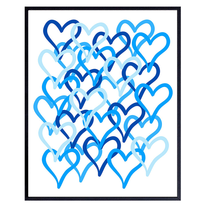 Cute Heart Wall Decor for Women, Kids - Nursery Decor for Baby, Toddlers - Preppy Room Decor for Teen Girls, Boys Bedroom - Blue and White Trendy Wall Art Poster - Love Wall Decor - Baby Shower Gifts