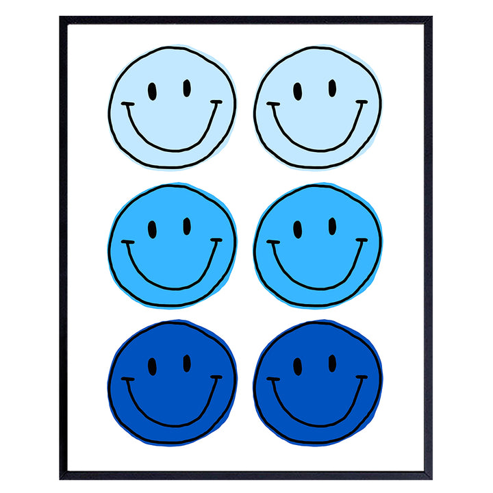 Smiley Face Wall Art & Decor - Blue Smile Preppy Wall Art Poster print - Yellowbird Art & Design Contemporary art Aesthetic Indie Grunge Home Decor - Living room, Boys Bedroom Decor UNFRAMED 8X10