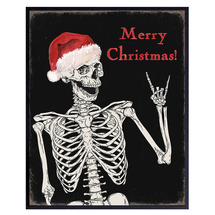 Cute Christmas Wall Art & Decor - Funny Christmas Decorations for Men - Merry Christmas Decor - Black Christmas Decorations - Skeleton Holiday Home Decor - Xmas Wall Art Poster - UNFRAMED 8x10