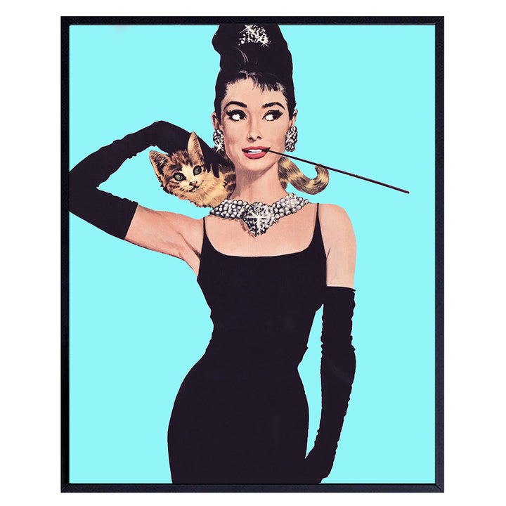 Blue Audrey Hepburn Wall Art - Audrey Hepburn Poster - Glam Wall Art - Vintage Movie Poster - Unframed Hollywood Movie - Pop Art Wall Decor - Gift for Women, Her, Wife, Woman 8x10