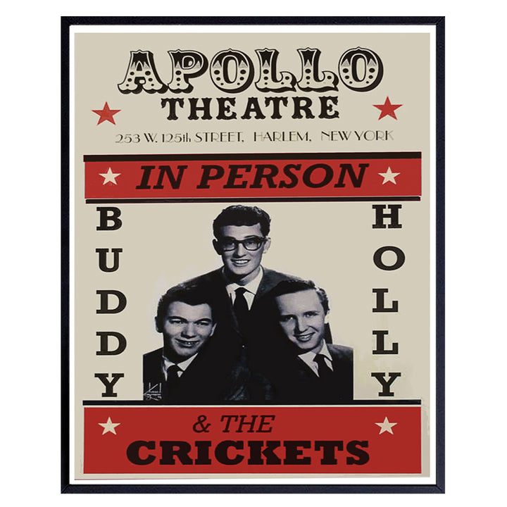 Buddy Holly Music Posters - 8x10 50s Decorations - Vintage Rockabilly Rock and Roll Bluegrass Music - Concert Posters - Music Studio - Recording Studio Wall Art - Man Cave Decor - Music Lover Gifts