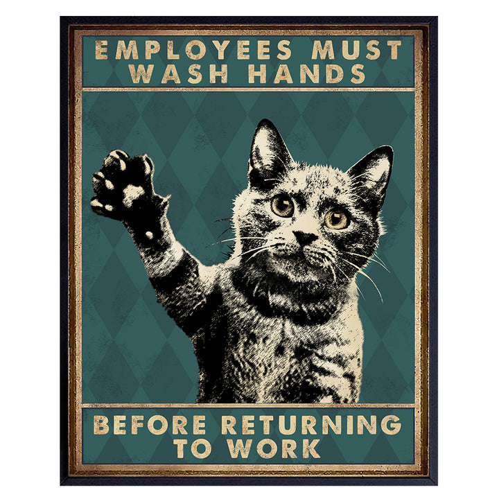 Employees Must Wash Hands Sign - Restroom Sign - Cat Bathroom Decor - Cafe Wall Decor - Restaurant decoration - Bathroom Wall Art - Bath Wall Decor - Funny Cat Wall Art - Wash Your Hands 8x10 UNFRAMED