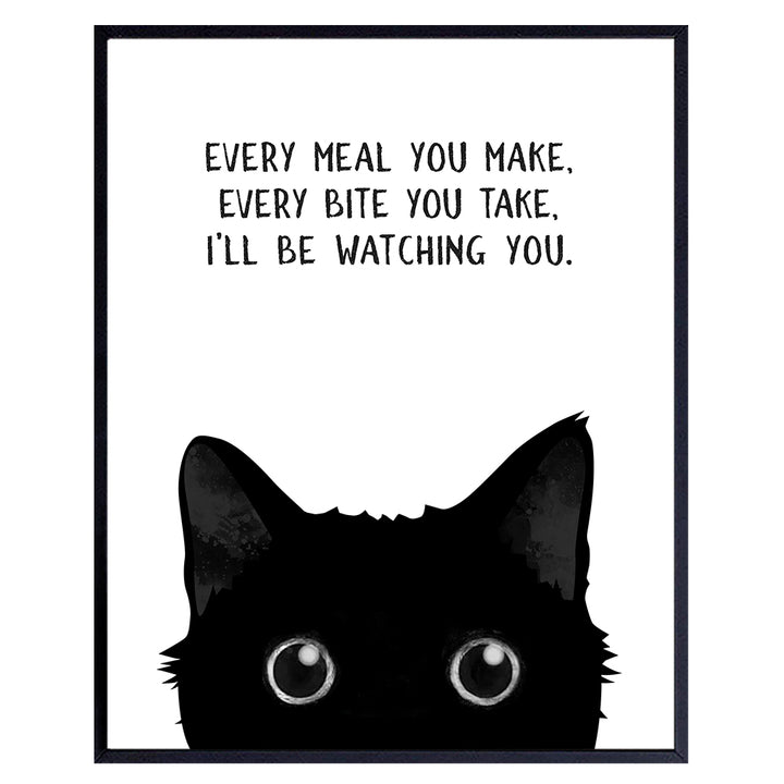 Black cat Wall Decor - funny Cat Stuff - Black Kitchen Decor - Cute Cat Wall Art - small Dining room Wall Decor - Cat Gifts for Cat Lovers - Cat Themed Decorations, Cat Poster - Cafe Wall Art 8x10