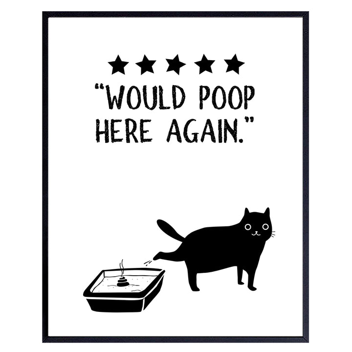 Cat Wall Decor Bathroom Decor - funny Cat Would Poop Here Again Bathroom Sign - Cute Cat Bathroom Wall Art - Cat Mom, Dad - Black Cat Wall Art - Black Bathroom Decor - Bathroom Accessories for Men