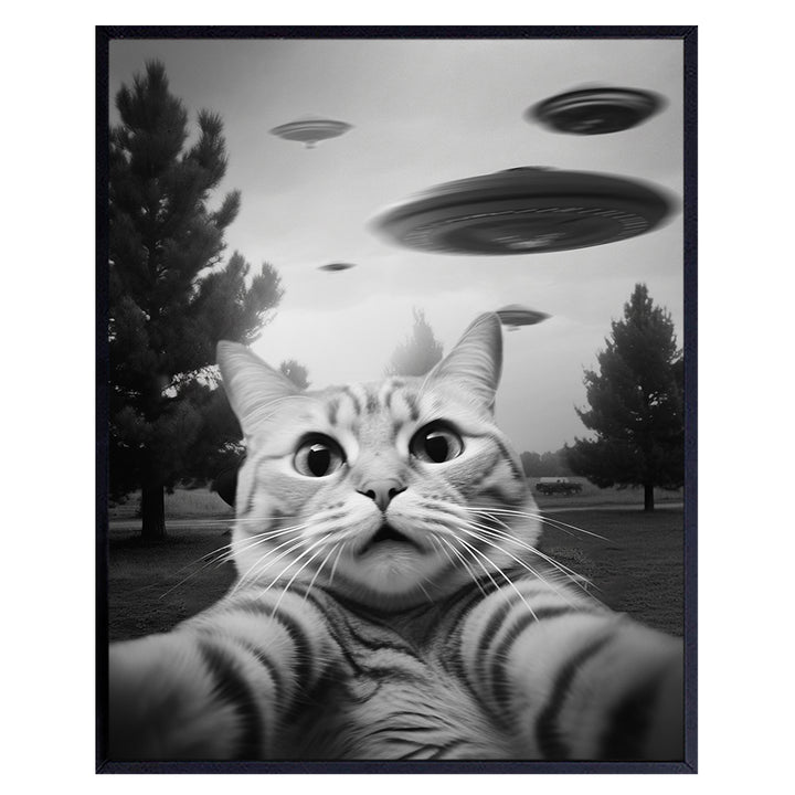 funny Cat Wall Art & Decor - Cat Themed Wall Decor - funny Wall Art for Teen Boy, Boys Bedroom Decor -Cat Pictures - Cat Gifts for Men - Cat Themed College Dorm Room Decor Poster - UFO Wall Decor