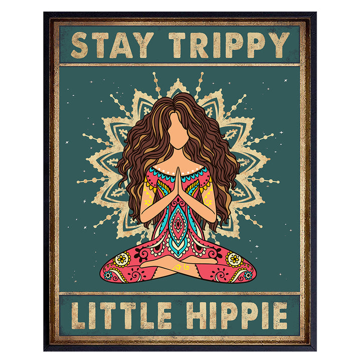 Trippy Wall Decor - Stay Trippy Little Hippie Wall Decor - Boho Wall Decor for Women, Girls - Hippie Room Decor - Bohemian Wall Art - Zen Decor - Meditation Gifts - Funny Sayings - Hippy Room Decor