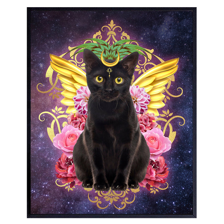 Witchy Cat Wall Art & Decor - Cat Memorial Gifts - Black Cat Gifts for Women - Pagan Gifts - Gothic Home Decor - Goth Room Decor - Wicca Wiccan Witchcraft Witch Decor - Cute Cat Gifts - 8x10 Picture