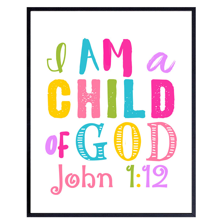 I Am A Child Of God Girls Room Decor - Religious Christian Wall Art - Little Girls Bedroom Decor - Toddler Girls Bedroom - Baby Girl Room - Girls Nursery Decor - Bible Verses Scripture Wall Decor