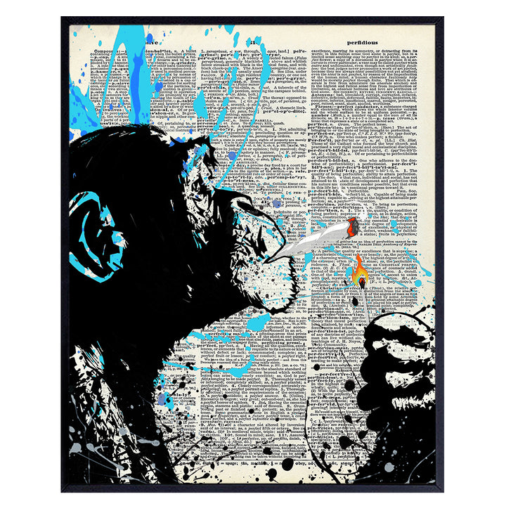 Weed Smoking Chimp - Dope Wall Art Decor - Marijuana Decor - Pothead Cannabis Gifts for Men - Dorm Room, Man Cave Decor - Chimp Smoking Marijuana - Stoner Room Decor - 8x10 Poster