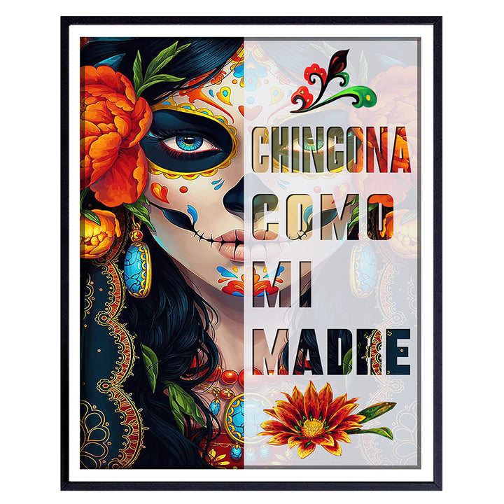 Mexican Wall Art - Mexican Theme Style Folk Art - Decoracion Para Mujer - Latina Chingona Regalos Para Mujer - Decoracion de Pared - Sugar Skull Decorations - Mexican Themed Gifts for Women, Girls