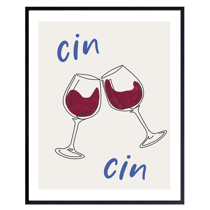 Cheers Wine Wall Art - Dining room Wall Decor, Aesthetic Kitchen Wall Decor - Alcohol Cocktail party Decorations, Home Bar Decor Poster - Preppy Trendy Room Decor, Drinks Alcohol Italian Wall Art Sign