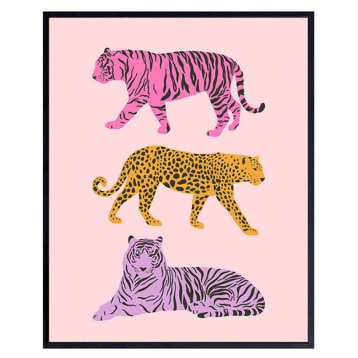 Mid-century Modern Cheetah Print Wall Art & Decor - Leopard Tiger Wall Decor - Living room Bedroom Decor for Women - Aesthetic Minimalist Wall Art - Pink Preppy Room Decor Poster - UNFRAMED 8x10