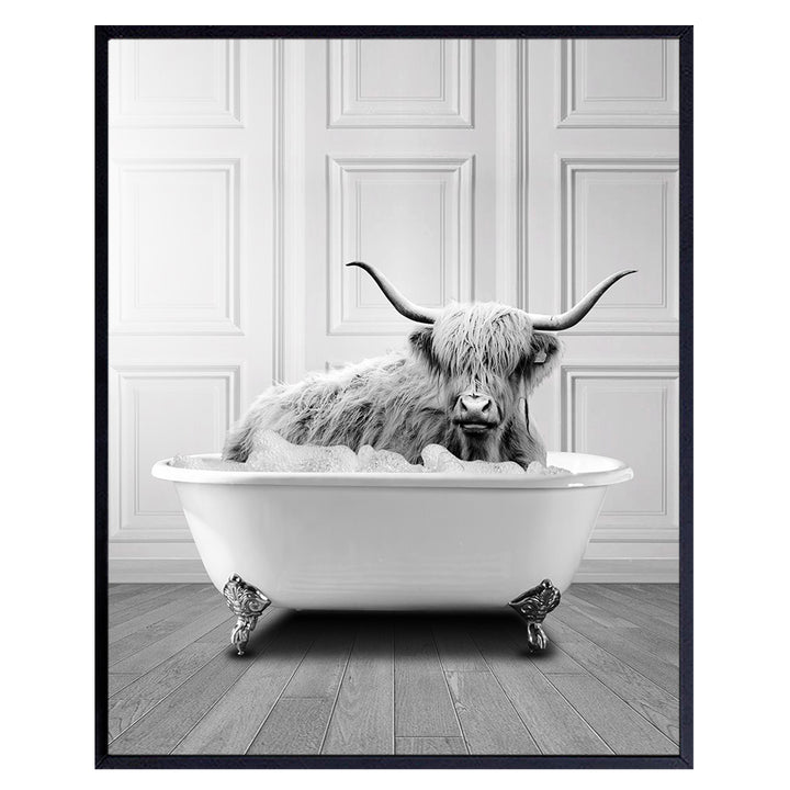 Cow Bathroom Decor - Highland Cow Wall Art Print - Bathroom Pictures - Cute Bathroom Accessories - Funny Bathroom Wall Decor - Bathroom Poster - Bath Wall Decor - Guest Bathroom - Powder Room