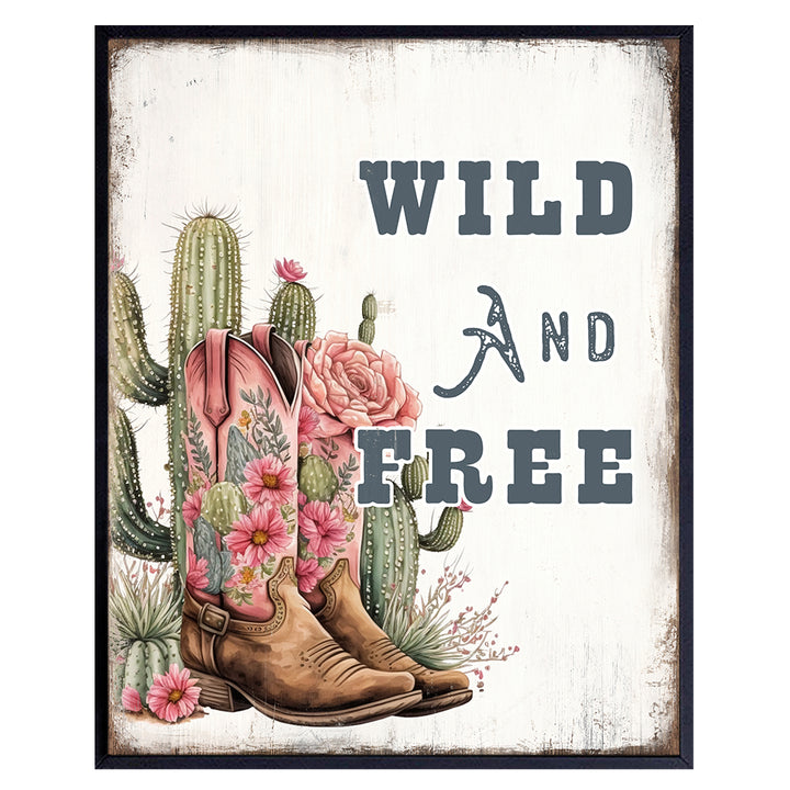 Western Wall Decor for Woman - Rustic Wall Decor - Country Home Decor - Wall Decor for Girls, Tween Girls, Teen Girls Room Decor - Cactus Shabby chic Wall Art - Inspirational Farmhouse Boho Wall Art