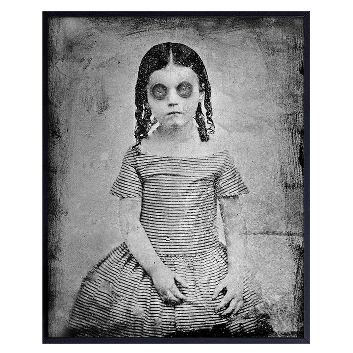 Creepy Vintage Goth Girl Photo - Scary Pictures - Ghost Decor - Gothic Wall Art Decorations - Pagan Gifts - Haunted Mansion - Satanic Demon Child Wall Decor - Goth Room Decor