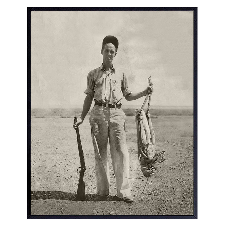 Creepy Photo of Man w/Gun, Rifle, Shotgun, Firearms, Hunting Grasshopper - Funny Vintage Gift for Men, Boys, Hunter, Farmer, 8x10 2nd Second Amendment Home Decor, Room Decoration Poster Print