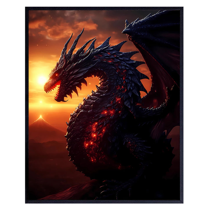 Sci Fi Dragon Wall Art - Dragon Wall Decor - Video Game Room Decor, Gamer Room Decor, Gaming Room Decor - Dorm, Man cave, Boys Bedroom, Teen Boys Room Decor for Men - Fantasy Decor - Posters for Men