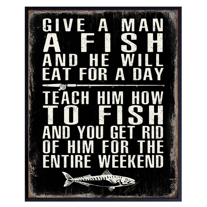 Funny Fishing Wall Decor - Fishing Gifts for Men, Man Cave - Fish Wall Decor - Fishing Wall Art - Fish Decorations - Lake House Decor for the Home - Beach House Decor - Fish Poster