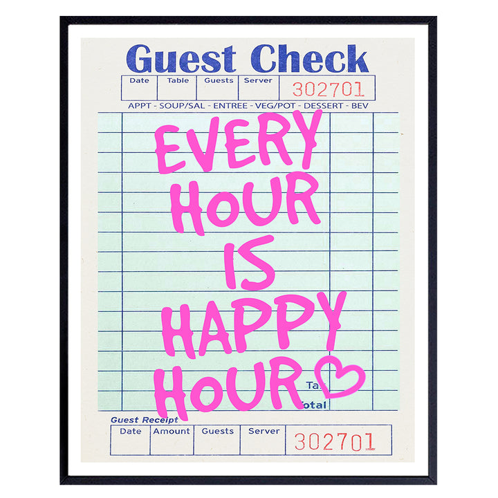 Preppy Happy Hour Bar Decor - Trendy Stuff Chic Wall Art, Cute Wine Wall Art, Funky Bar Decorations - Guest Check Wall Decor, Cocktail Wall Decor for Women - Home Decor Aesthetic funny Dorm Room Decor