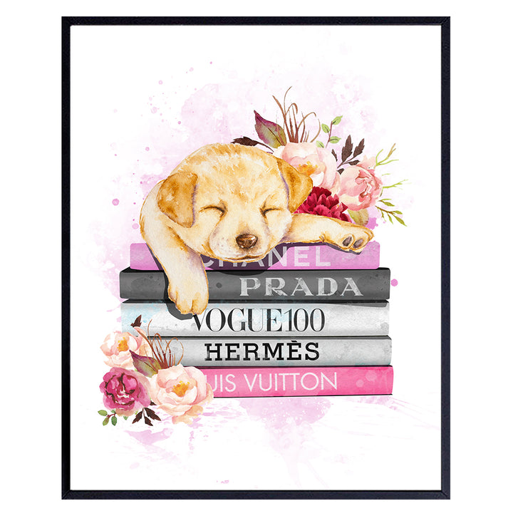 Glam Wall Decor Poster - Labrador Retriever Puppy - Fashion Wall Art - Luxury Room Decor, Home Decoration - Gift for Dog Lovers, Women, Girls, Teens - 8x10