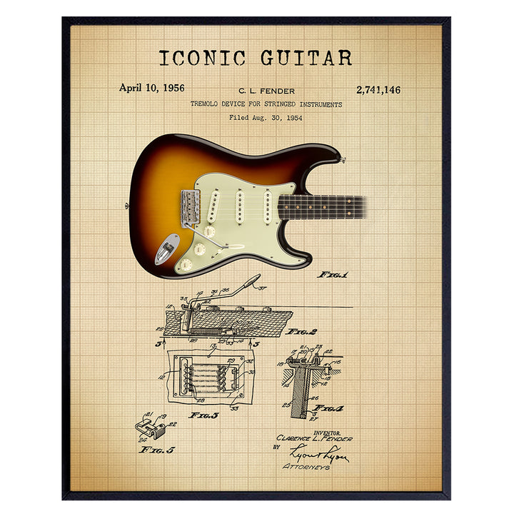 Patent Print - Iconic Guitar of Famous Musicians - Music Gift for Rock n Roll Fan, Musicians, Electric Guitar Player - Cool Wall Art, Home Decor Artwork Poster Picture -8x10 Unframed