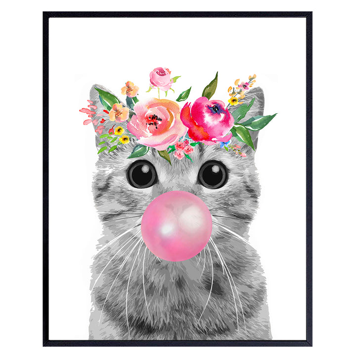 Cat Stuff Cat Wall Decor - Cute Cat Mom Gift - funny Tabby cat Decor - Cat Decorations for Women, Girls Bedroom, Baby Nursery - Cat Themed Poster - Cat Lovers Kitty Cat Room Decor - Cat Pictures