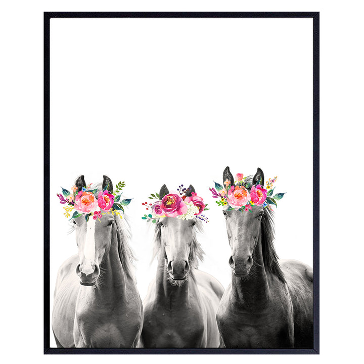 Horse Wall Decor - Horse Wall Art - Farmhouse Wall Decor for Women, Teen Girls Bedroom, Office, Living Room - Country Western Boho Shabby Chic Decorations - Horse Poster 8x10 - Barn Wall Decor