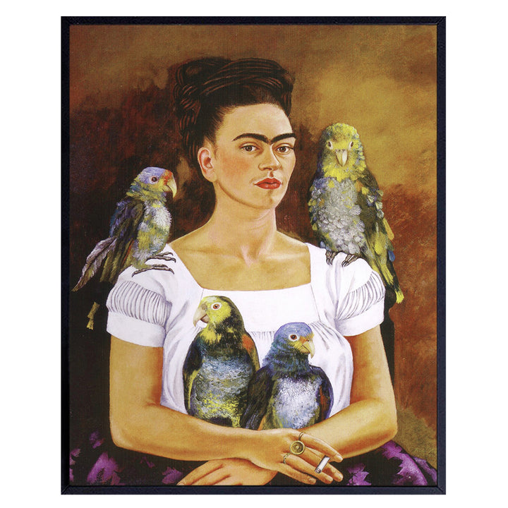 Wall Art - Parrot Wall Decor - Poster - 8x10 Mexican Wall Art - Self Portrait Vintage Painting - Frida Gifts - Living Room Decor - Bedroom Decor - 8x10 Print Unframed