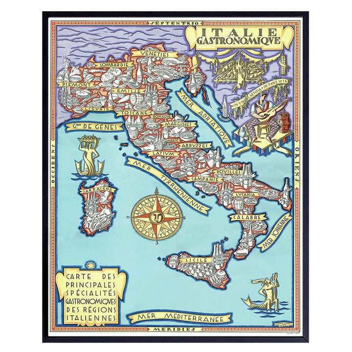 Map of Italy Wall Art - Italian Food Poster 8x10 - Vintage Retro Style Italian Map- Rome Tuscany Florence Venice - Gastronomique Travel Map - Italian Cuisine - Italian Gifts - Italian Home Decor