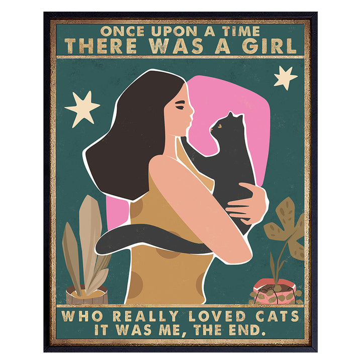 Yellowbird Art & Design - Black cat Wall Art - Cute Cat Poster - There Once Was a Girl Who Really Loved Cats - Cat Lover Gifts for Women Girls - Aesthetic Room Decor for Women - UNFRAMED 8X10